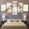 Lovely Cats And Beautiful Flower - Animal 5 Panel Canvas Art Wall Decor