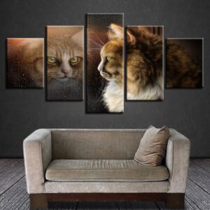 Lovely Cats Animals And Its Shadow - Animal 5 Panel Canvas Art Wall Decor