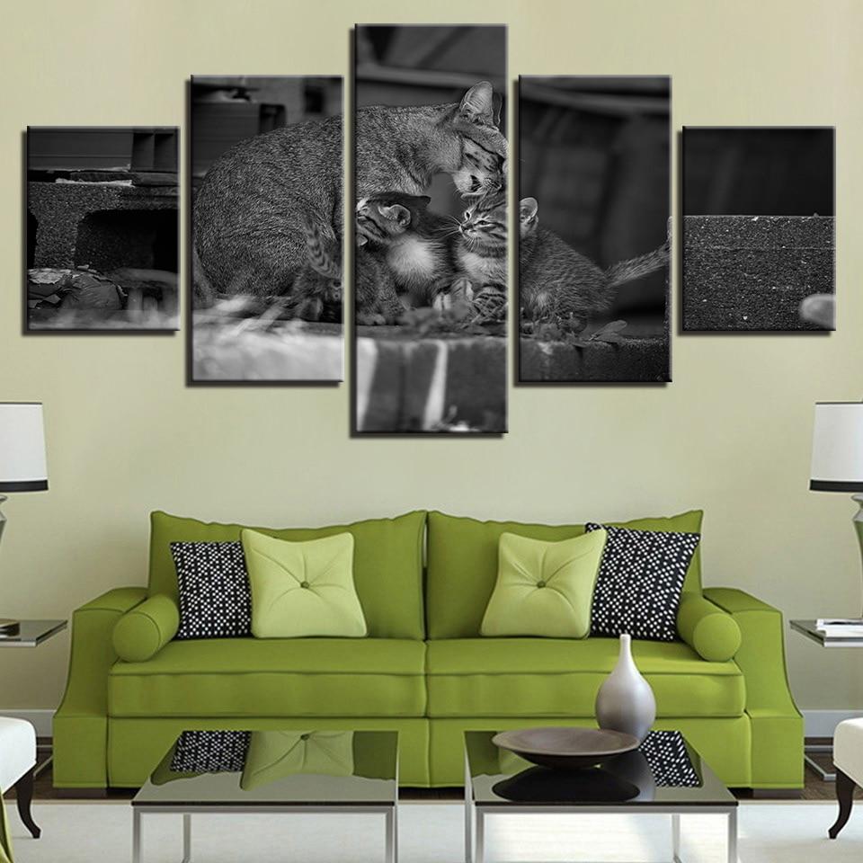 Lovely Cats Family - Animal 5 Panel Canvas Art Wall Decor Lovely Cats Family - Animal 5 Panel Canvas Art Wall Decor