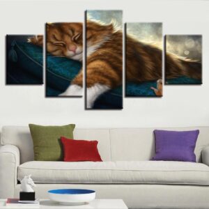 Lovely Cats In The Sleeping - Animal 5 Panel Canvas Art Wall Decor