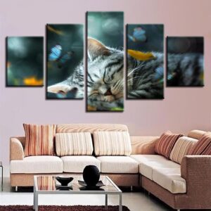 Lovely Cats In The Sleeps - Animal 5 Panel Canvas Art Wall Decor