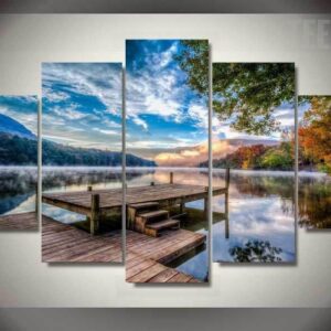 Lovely Lakeside Scenery - Nature 5 Panel Canvas Art Wall Decor