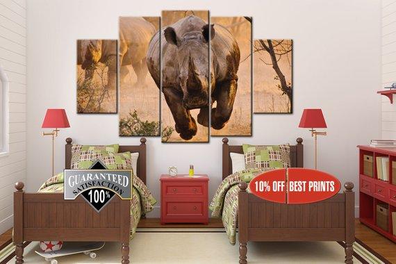 Lovely Rhino - Animal 5 Panel Canvas Art Wall Decor Lovely Rhino - Animal 5 Panel Canvas Art Wall Decor