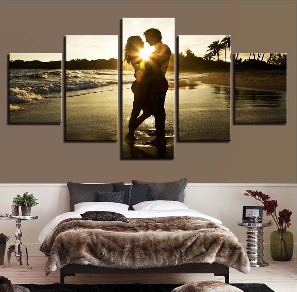 Lover Beach 1 - Abstract 5 Panel Canvas Art Wall Decor Lover Beach 1 - Abstract 5 Panel Canvas Art Wall Decor