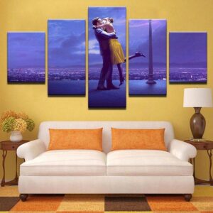 Lovers Kissing Night Romantic Couple - Movie 5 Panel Canvas Art Wall Decor