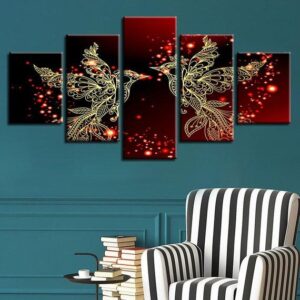 Loving Birds Birds Love - Abstract Animal 5 Panel Canvas Art Wall Decor