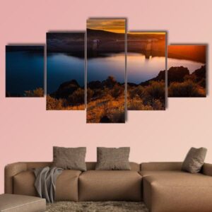 Lucky Peak Lake Dam At Sunset Ada County - Nature 5 Panel Canvas Art Wall Decor