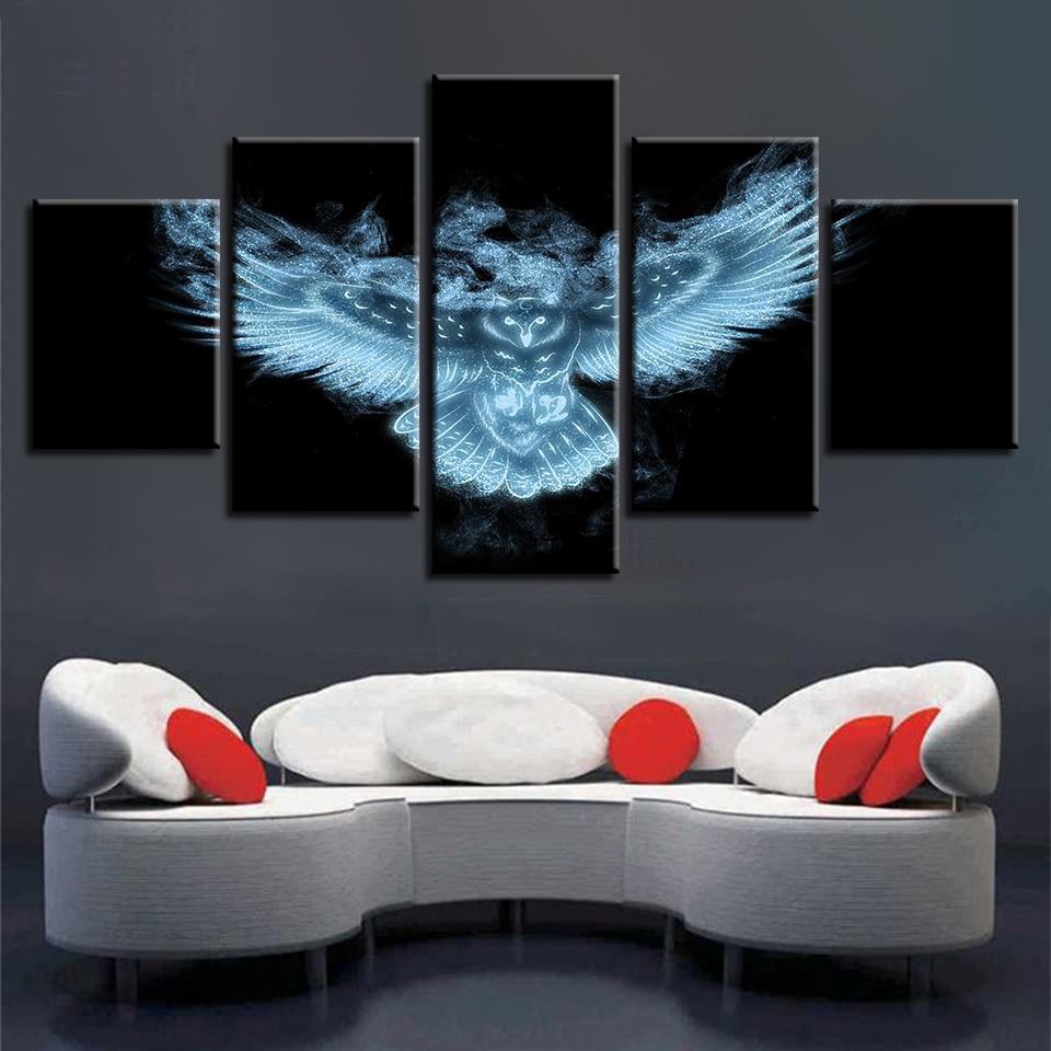 Luminous Animal Owl Night View - Abstract 5 Panel Canvas Art Wall Decor Luminous Animal Owl Night View - Abstract 5 Panel Canvas Art Wall Decor