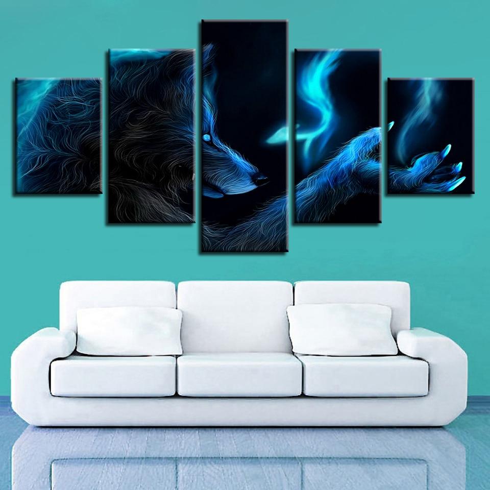 Luminous Animal Wolf - Animal 5 Panel Canvas Art Wall Decor Luminous Animal Wolf - Animal 5 Panel Canvas Art Wall Decor