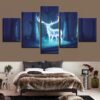 Luminous Deer In The Forest Night - Animal 5 Panel Canvas Art Wall Decor