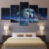 Lunar Starry Sky Mountain Lake Night View Space - Nature 5 Panel Canvas Art Wall Decor
