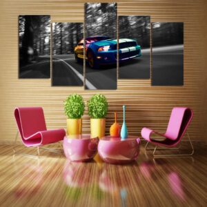 Luxury Blue Sports Car - Automative 5 Panel Canvas Art Wall Decor