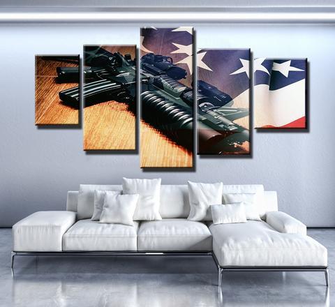 Machine Gun Freedom - Army 5 Panel Canvas Art Wall Decor Machine Gun Freedom - Army 5 Panel Canvas Art Wall Decor