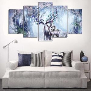 Magical Deer - Abstract Animal 5 Panel Canvas Art Wall Decor