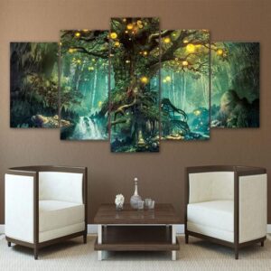 Magical Fairy Tree - Religion 5 Panel Canvas Art Wall Decor