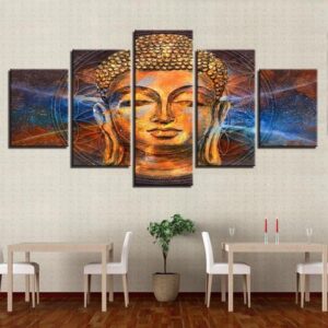 Majestic Golden Buddha - Religion 5 Panel Canvas Art Wall Decor