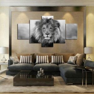 Majestic Lion - Animal 5 Panel Canvas Art Wall Decor