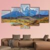 Majestic Peaks Of Los Kuernos Over Lake Pehoe - Nature 5 Panel Canvas Art Wall Decor
