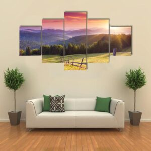 Majestic Sunset In The Mountains Landscape - Nature 5 Panel Canvas Art Wall Decor