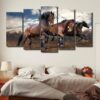 Majestic Trotting Horses - Animal 5 Panel Canvas Art Wall Decor