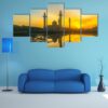 Malaysia Mosque Silhouetted At Sunrise - Nature 5 Panel Canvas Art Wall Decor