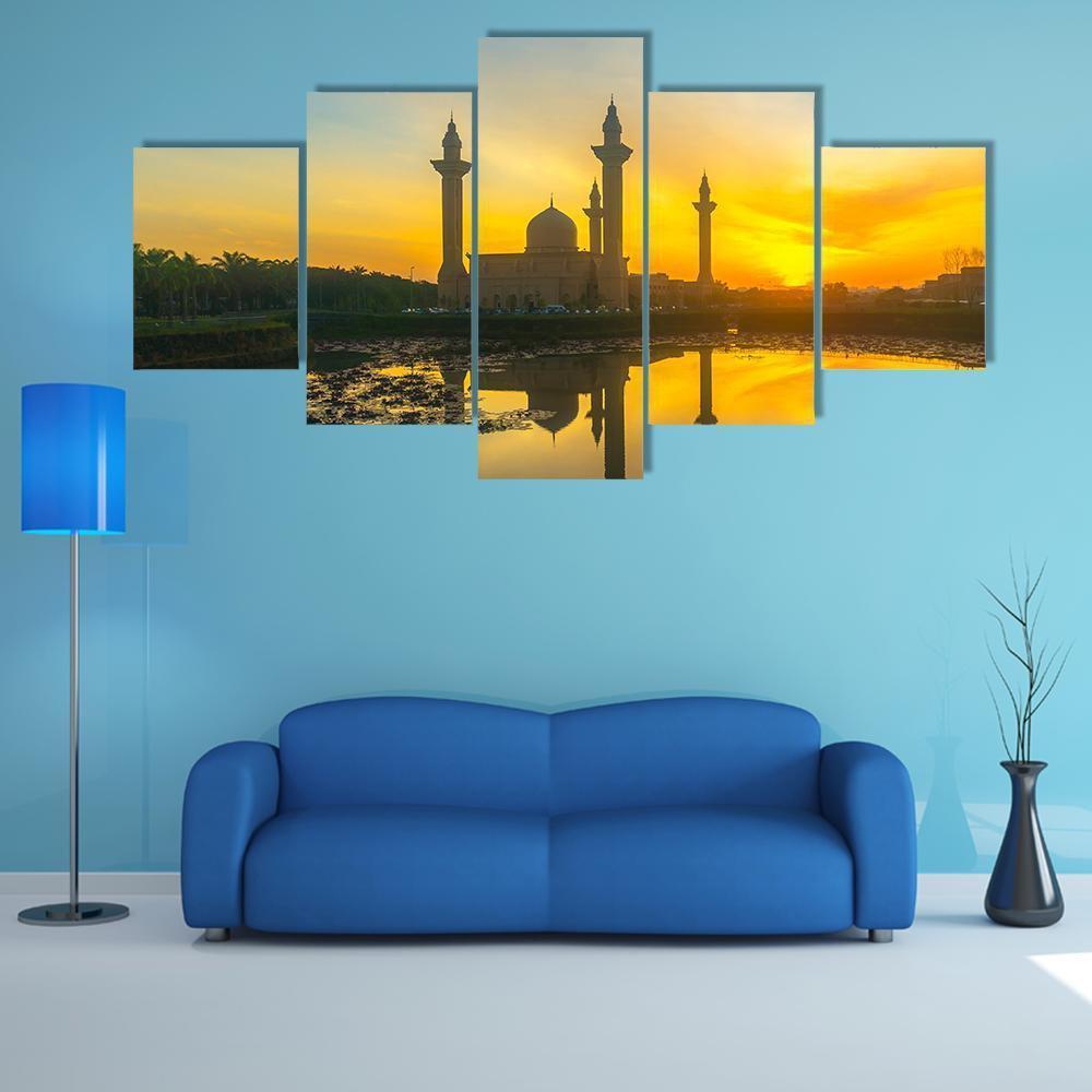 Malaysia Mosque Silhouetted At Sunrise - Nature 5 Panel Canvas Art Wall Decor Malaysia Mosque Silhouetted At Sunrise - Nature 5 Panel Canvas Art Wall Decor