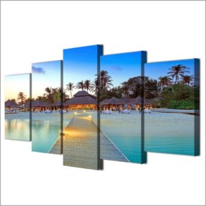 Maldive Islands Resort 01 - Nature 5 Panel Canvas Art Wall Decor