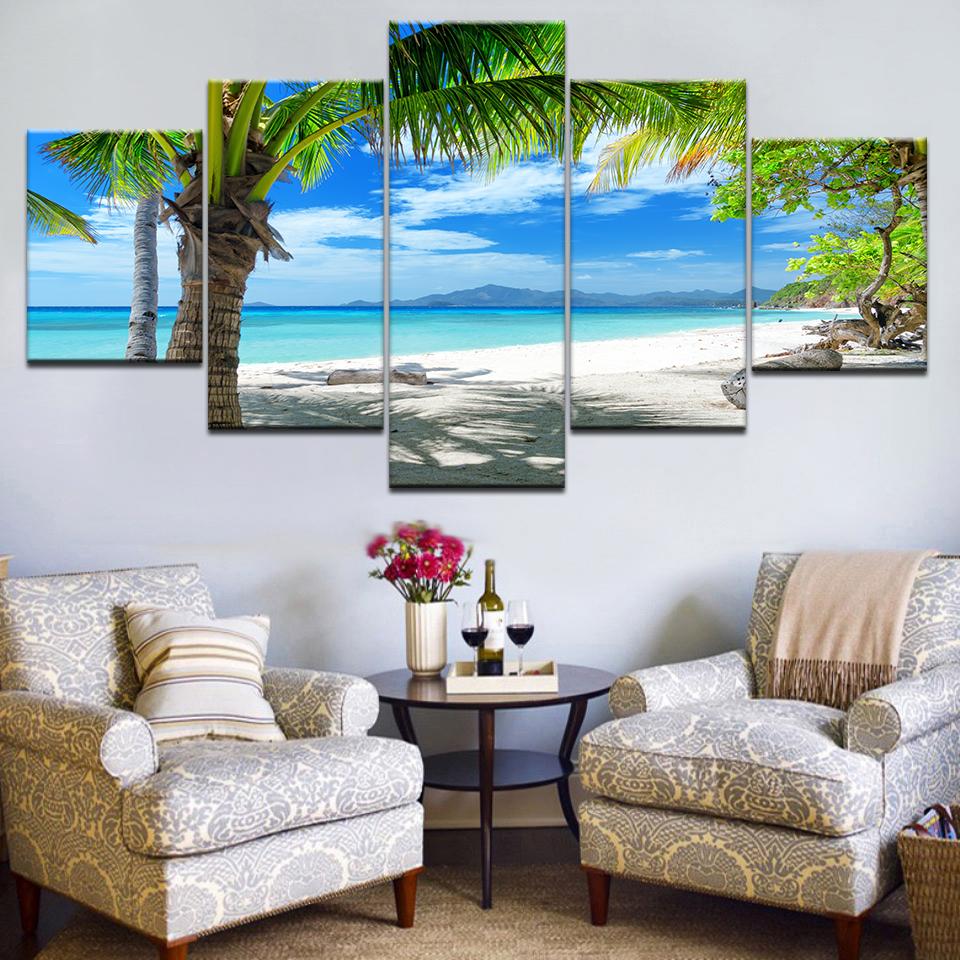 Maldives Islands Palm Tree Ocean - Nature 5 Panel Canvas Art Wall Decor Maldives Islands Palm Tree Ocean - Nature 5 Panel Canvas Art Wall Decor