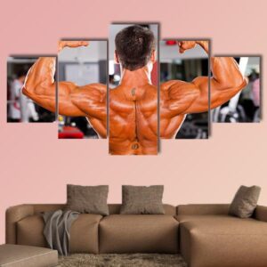 Male Body Builder In Gym - Sport 5 Panel Canvas Art Wall Decor