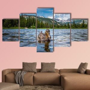 Mallard Duck Female In Lost Lake - Animal 5 Panel Canvas Art Wall Decor