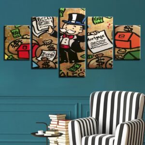 Man Money Bag And Letter - Cartoon 5 Panel Canvas Art Wall Decor