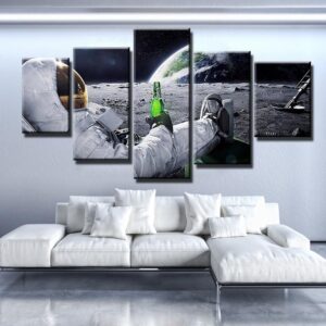 Man On The Moon - Space 5 Panel Canvas Art Wall Decor