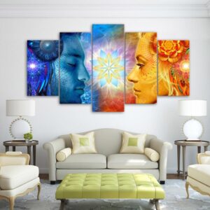 Man Women Thinking Mode - Abstract 5 Panel Canvas Art Wall Decor