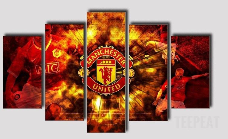 Manchester On Fire - Sport 5 Panel Canvas Art Wall Decor Manchester On Fire - Sport 5 Panel Canvas Art Wall Decor