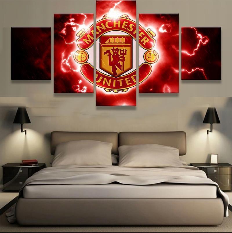 Manchester United Thunde Logo Soccer - 5 Panel Canvas Art Wall Decor Manchester United Thunde Logo Soccer - 5 Panel Canvas Art Wall Decor