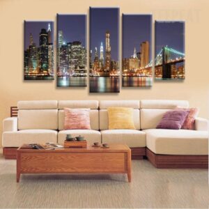 Manhattan Brooklyn Bridge - Nature 5 Panel Canvas Art Wall Decor