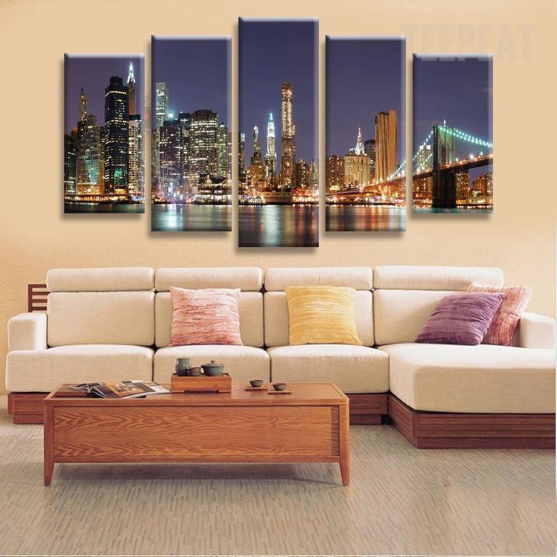 Manhattan Brooklyn Bridge - Nature 5 Panel Canvas Art Wall Decor Manhattan Brooklyn Bridge - Nature 5 Panel Canvas Art Wall Decor