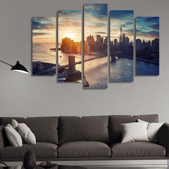 Manhattan New York City 01 - Nature 5 Panel Canvas Art Wall Decor Manhattan New York City 01 - Nature 5 Panel Canvas Art Wall Decor