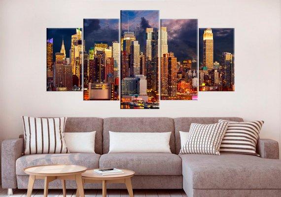 Manhattan New York Large - Nature 5 Panel Canvas Art Wall Decor Manhattan New York Large - Nature 5 Panel Canvas Art Wall Decor