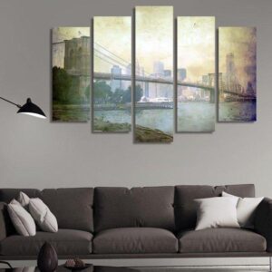 Manhattan Skyline 03 - Nature 5 Panel Canvas Art Wall Decor