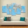 Map Of The World - Absatract 5 Panel Canvas Art Wall Decor