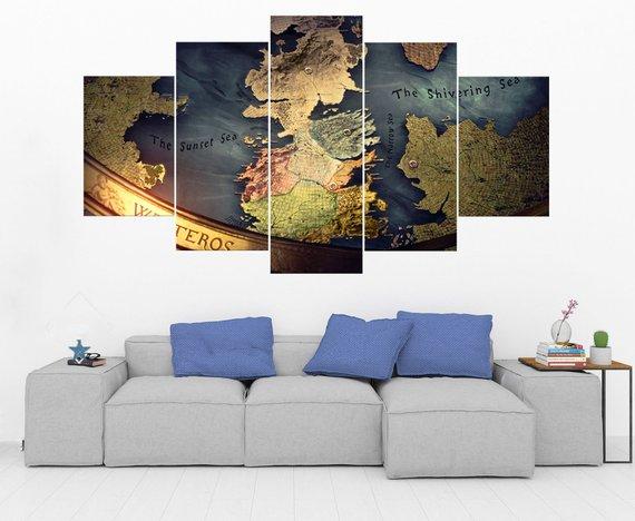 Map Of Westeros Game Of Thrones 3 - Movie 5 Panel Canvas Art Wall Decor Map Of Westeros Game Of Thrones 3 - Movie 5 Panel Canvas Art Wall Decor