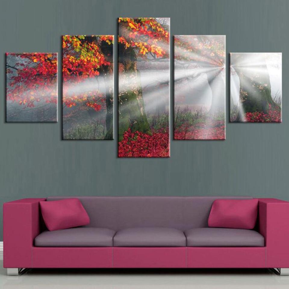 Maple Forest 1 - Nature 5 Panel Canvas Art Wall Decor Maple Forest 1 - Nature 5 Panel Canvas Art Wall Decor