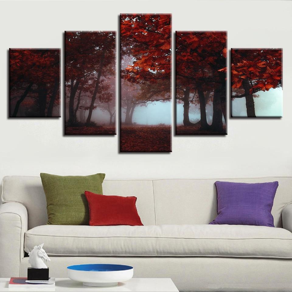 Maple Forest 2 - Nature 5 Panel Canvas Art Wall Decor Maple Forest 2 - Nature 5 Panel Canvas Art Wall Decor