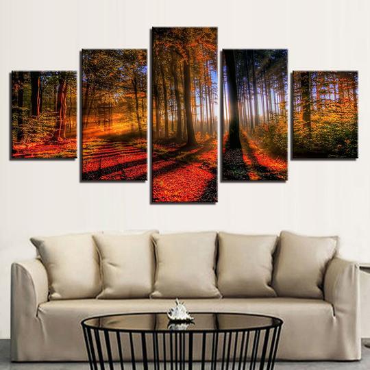 Maple Forest In Autumn - Nature 5 Panel Canvas Art Wall Decor Maple Forest In Autumn - Nature 5 Panel Canvas Art Wall Decor