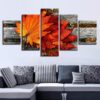 Maple Leaf In The Wooden Chair - Nature 5 Panel Canvas Art Wall Decor