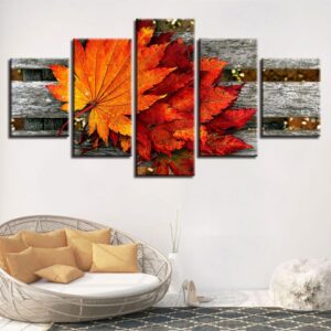 Maple Leaf - Nature 5 Panel Canvas Art Wall Decor
