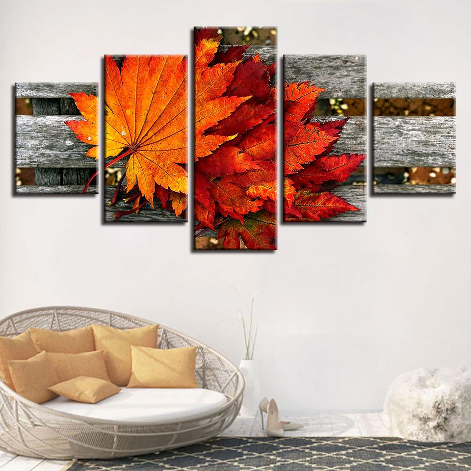 Maple Leaf - Nature 5 Panel Canvas Art Wall Decor Maple Leaf - Nature 5 Panel Canvas Art Wall Decor