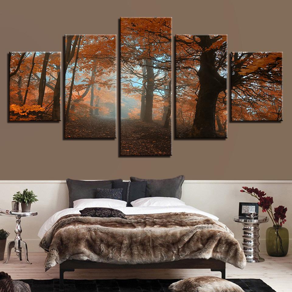 Maple Tree Forest - Nature 5 Panel Canvas Art Wall Decor Maple Tree Forest - Nature 5 Panel Canvas Art Wall Decor