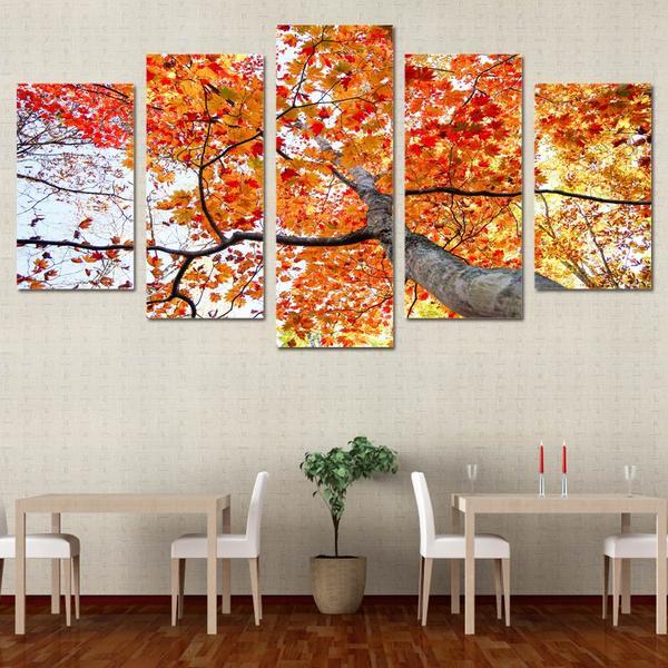 Maple Tree Red Yellow Leave - Nature 5 Panel Canvas Art Wall Decor Maple Tree Red Yellow Leave - Nature 5 Panel Canvas Art Wall Decor